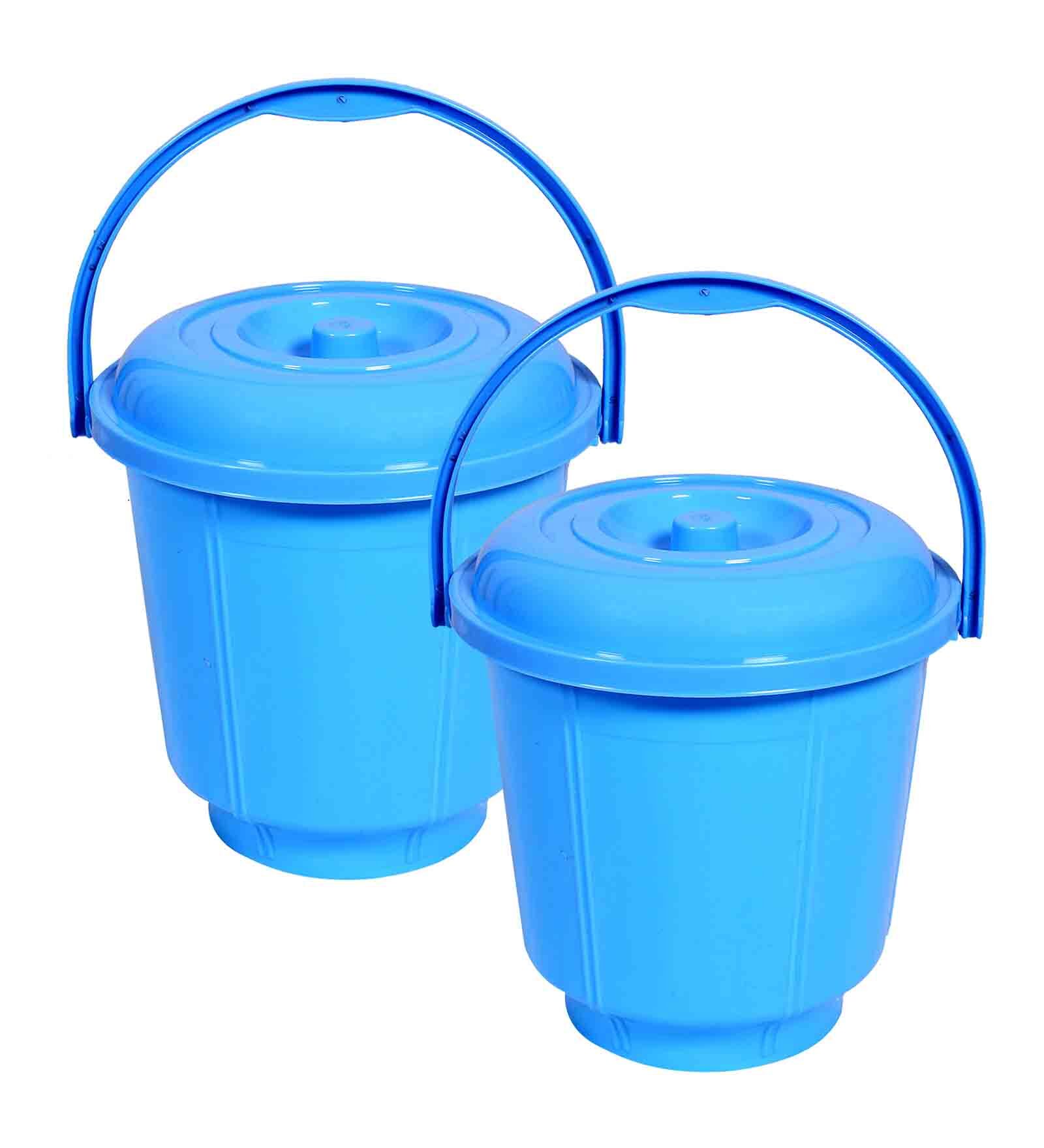 13 Ltrs Sky Blue Plastic Bucket with Lid (Set of  2)