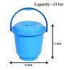 13 Ltrs Sky Blue Plastic Bucket with Lid