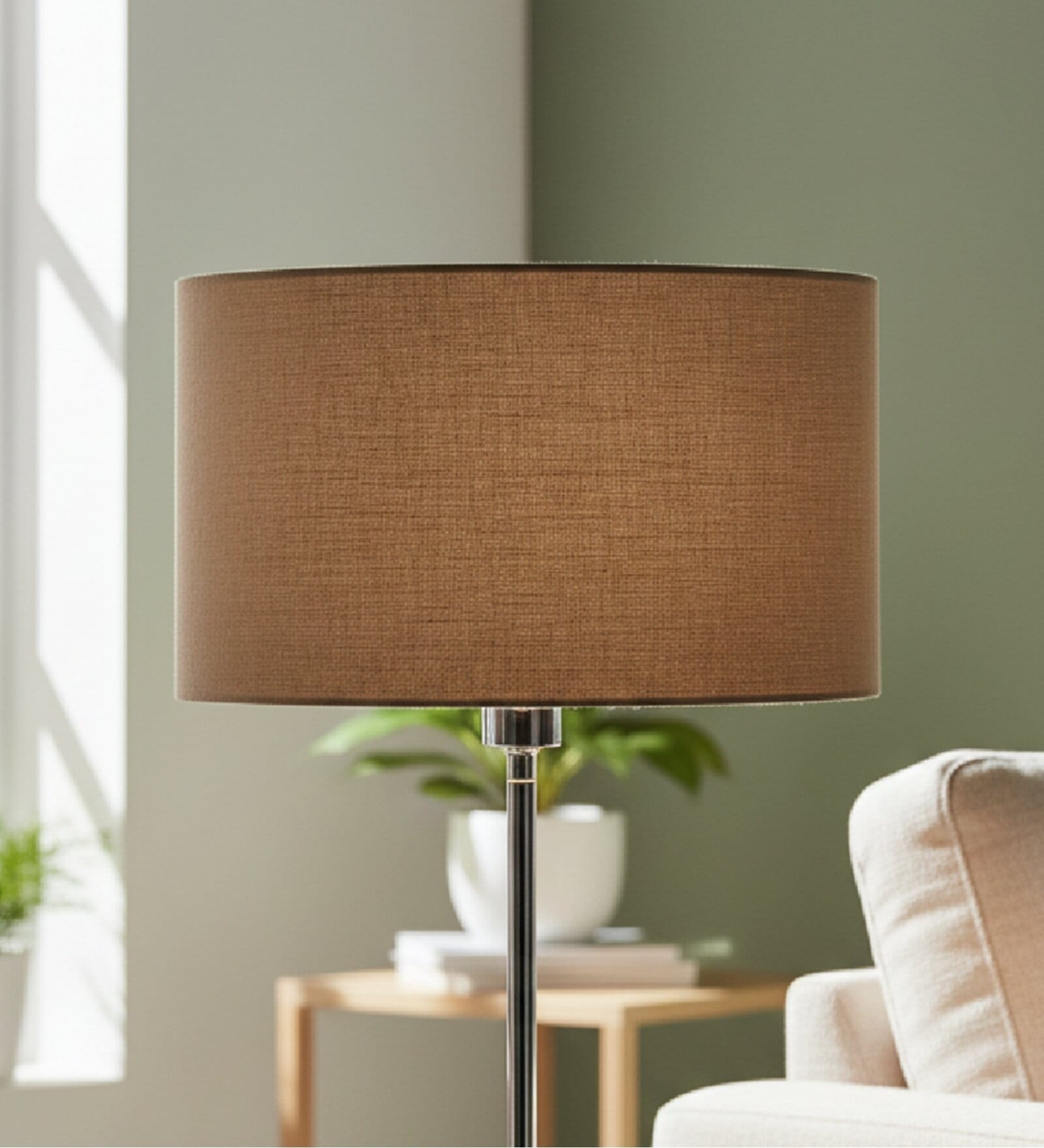 14-Inch Beige Fabric Drum Lampshade
