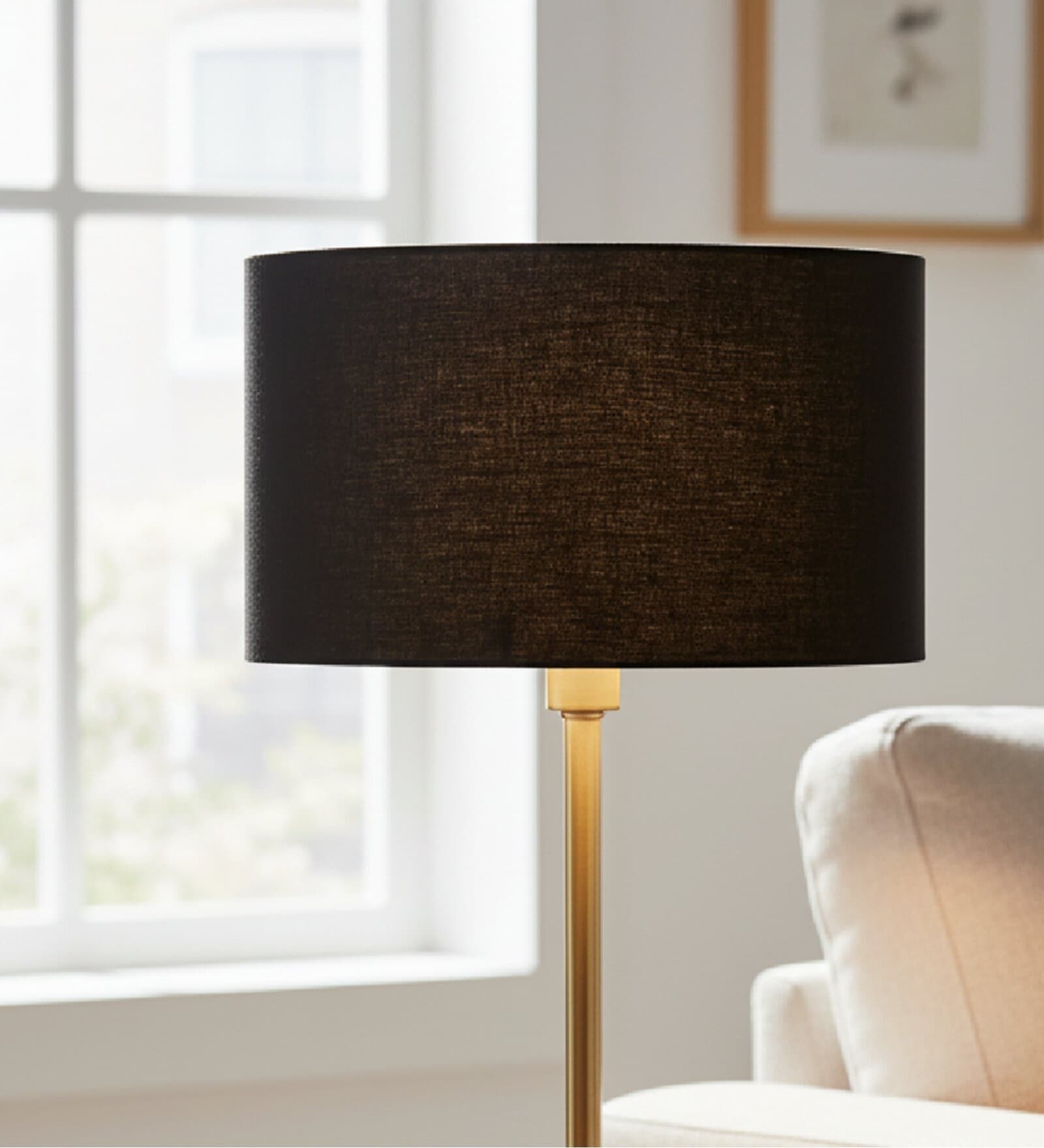 14-Inch Black Fabric Drum Lampshade