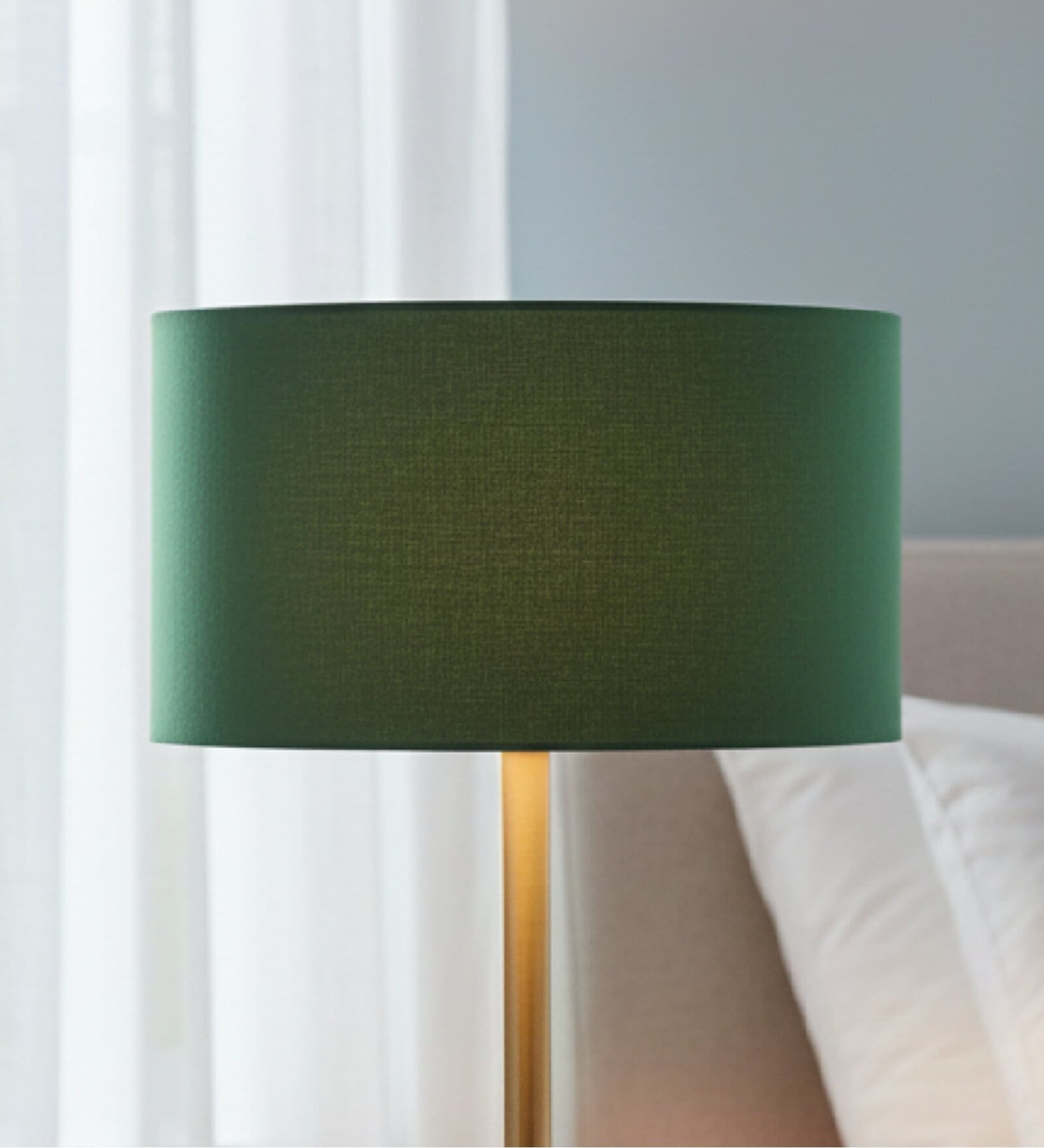 14-Inch Dark Green Fabric Drum Lampshade