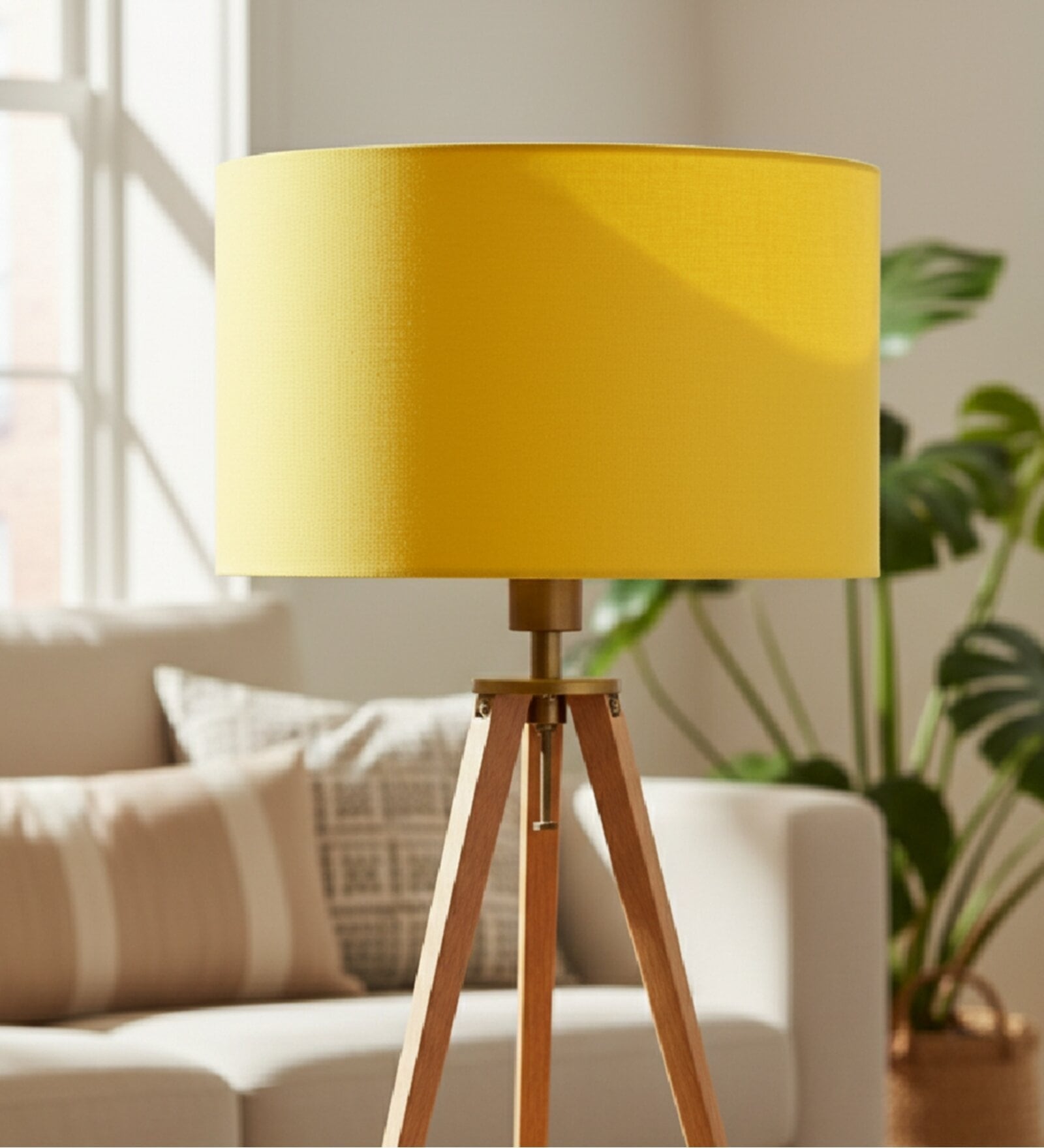 14-Inch Dark Yellow Fabric Drum Lampshade