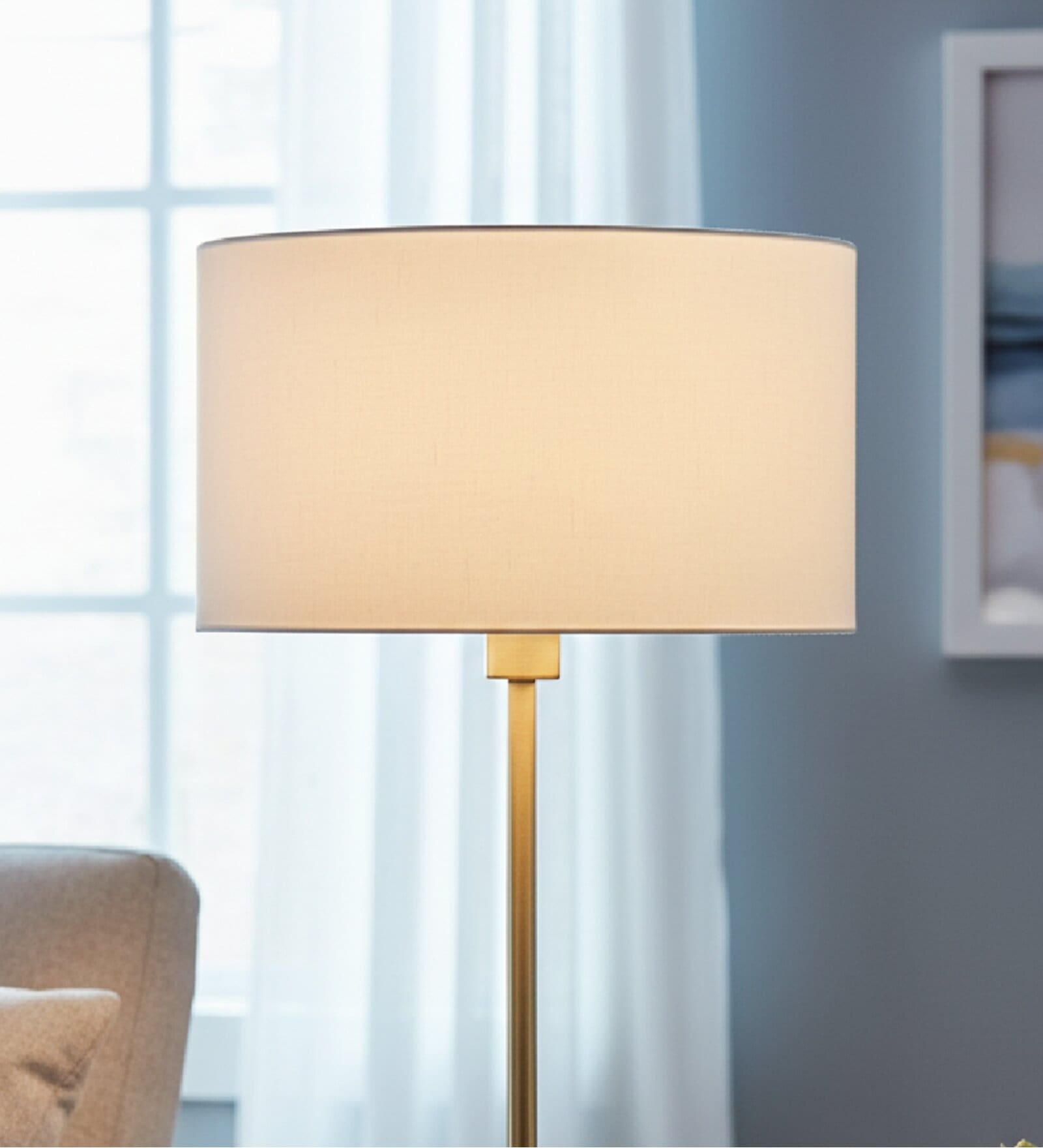 14-Inch White Fabric Drum Lampshade