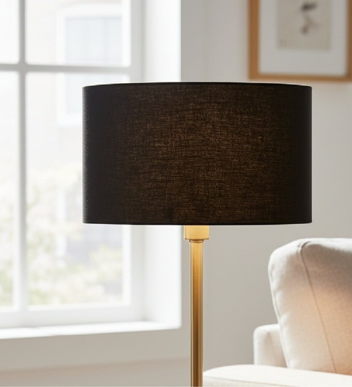 14-Inch Black Fabric Drum Lampshade