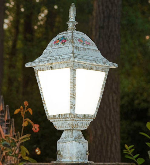 14-Inch Cottage Farmhouse Outdoor Gate Light | Distressed White Post Lantern