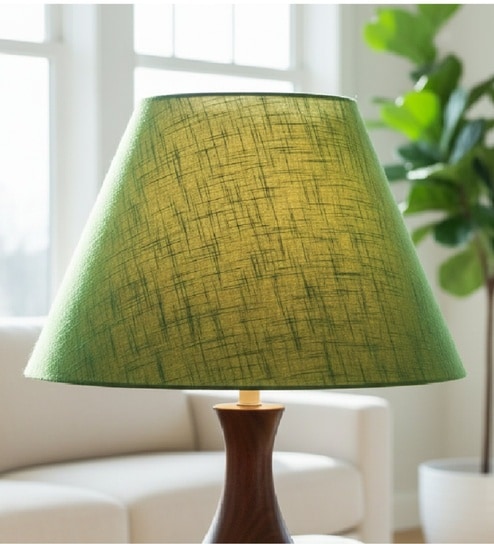 14-Inch Green Texture Fabric Conical Lampshade