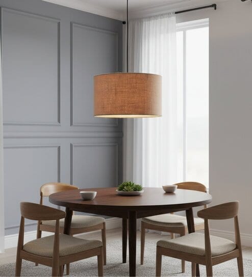 14-Inch Natural Jute Fabric Drum Pendant Light, Modern Hanging Ceiling Lamp