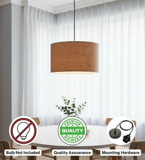 14-Inch Natural Jute Fabric Drum Pendant Light, Modern Hanging Ceiling Lamp for Living Room, Bedroom, Dining Room & Home Decor, Black Canopy-image-41