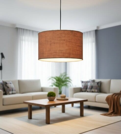 14-Inch Natural Jute Fabric Drum Pendant Light