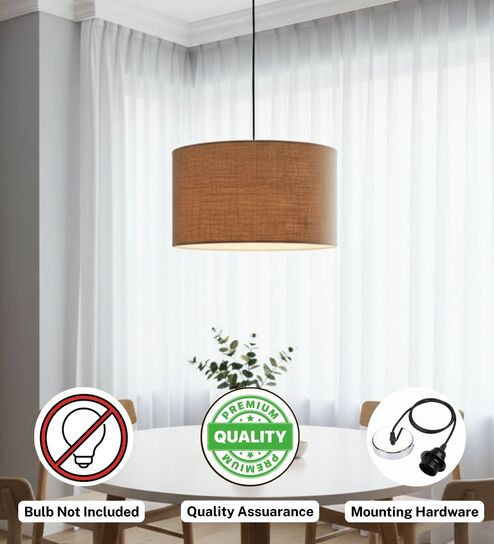 btr crafts 14-Inch Natural Jute Fabric Drum Pendant Light, Modern Hanging Ceiling Lamp for Living Room, Bedroom, Dining Room & Home Decor, Silver Canopy-picture-32
