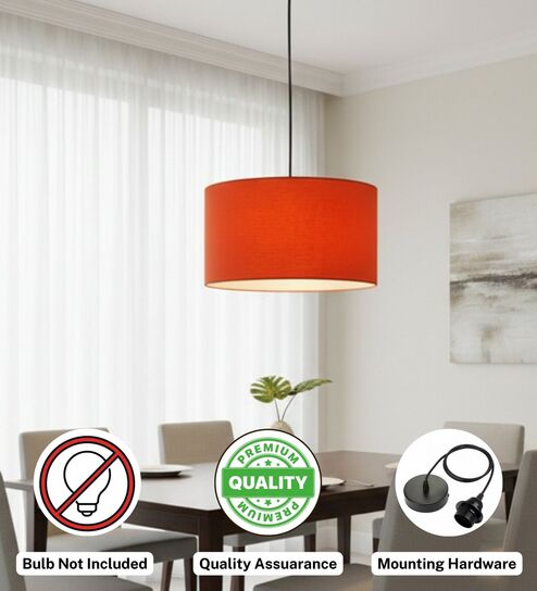 btr crafts 14-Inch Orange Fabric Drum Pendant Light, Modern Hanging Ceiling Lamp for Living Room, Bedroom, Dining Room & Home Decor, Black Canopy-picture-22