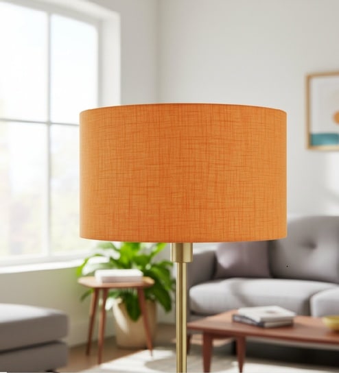 14-Inch Orange Texture Fabric Drum Lampshade