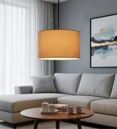 14-Inch Premium Jute Fabric Drum Pendant Light