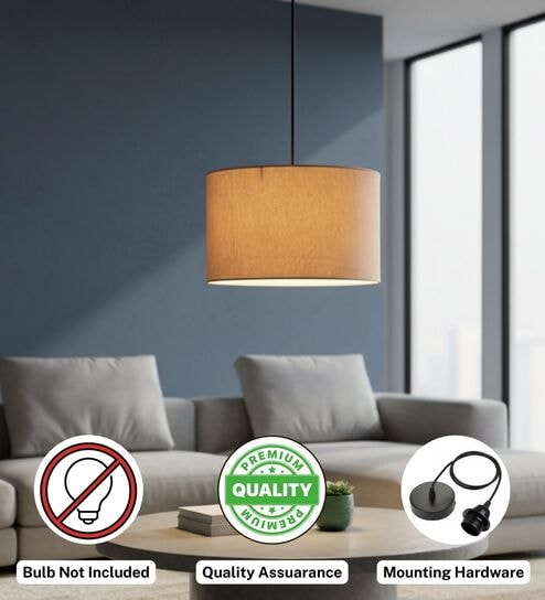 btr crafts 14-Inch Premium Jute Fabric Drum Pendant Light, Modern Hanging Ceiling Lamp for Living Room, Bedroom, Dining Room & Home Decor, Black Canopy-picture-21