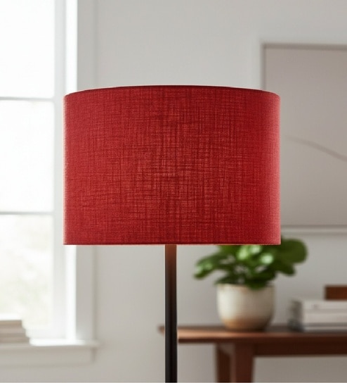 14-Inch Red Jute Fabric Drum Lampshade