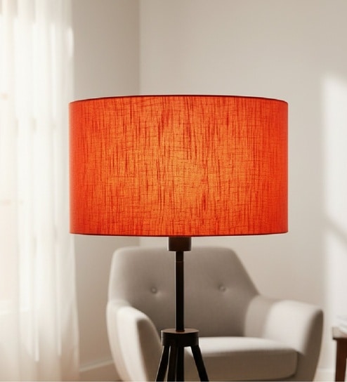 14-Inch Red Texture Fabric Drum Lampshade