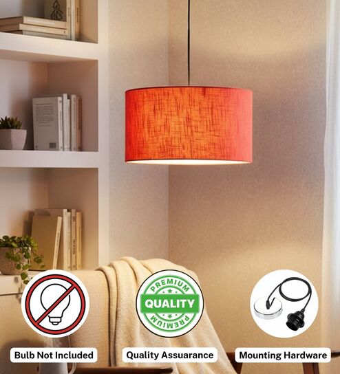 btr crafts 14-Inch Red Texture Fabric Drum Pendant Light, Modern Hanging Ceiling Lamp for Living Room, Bedroom, Dining Room & Home Decor, Silver Canopy-picture-25