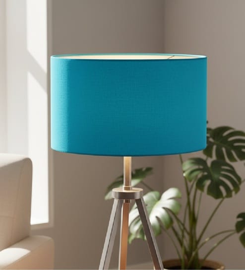 14-Inch Teal Fabric Drum Lampshade