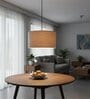 14-Inch Beige Fabric Drum Pendant Light, Modern Hanging Ceiling Lamp