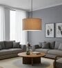 14-Inch Beige Fabric Drum Pendant Light, Modern Hanging Ceiling Lamp