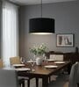 14-Inch Black Fabric Drum Pendant Light, Modern Hanging Ceiling Lamp