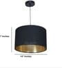 14-Inch Black Gold Fabric Drum Pendant Light, Modern Hanging Ceiling Lamp