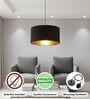 14-Inch Black Gold Fabric Drum Pendant Light, Modern Hanging Ceiling Lamp