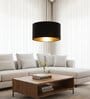 14-Inch Black Gold Fabric Drum Pendant Light, Modern Hanging Ceiling Lamp