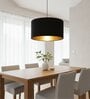 14-Inch Black Gold Fabric Drum Pendant Light, Modern Hanging Ceiling Lamp