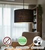 14-Inch Black Jute Fabric Drum Pendant Light, Modern Hanging Ceiling Lamp