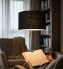 14-Inch Black Jute Fabric Drum Pendant Light