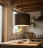 14-Inch Black Jute Fabric Drum Pendant Light