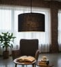 14-Inch Black Jute Fabric Drum Pendant Light, Modern Hanging Ceiling Lamp