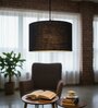 14-Inch Black Jute Fabric Drum Pendant Light