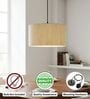 14-Inch Cream Texture Fabric Drum Pendant Light, Modern Hanging Ceiling Lamp