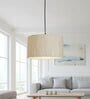 14-Inch Cream Texture Fabric Drum Pendant Light, Modern Hanging Ceiling Lamp