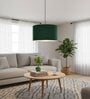 14-Inch Dark Green Fabric Drum Pendant Light, Modern Hanging Ceiling Lamp