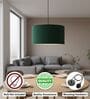 14-Inch Dark Green Fabric Drum Pendant Light, Modern Hanging Ceiling Lamp