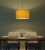 14-Inch Dark Yellow Fabric Drum Pendant Light, Modern Hanging Ceiling Lamp