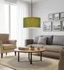 14-Inch Green Texture Fabric Drum Pendant Light, Modern Hanging Ceiling Lamp
