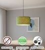 14-Inch Green Texture Fabric Drum Pendant Light, Modern Hanging Ceiling Lamp