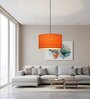 14-Inch Orange Texture Fabric Drum Pendant Light, Modern Hanging Ceiling Lamp