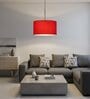 14-Inch Red Fabric Drum Pendant Light, Modern Hanging Ceiling Lamp