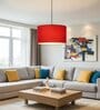 14-Inch Red Fabric Drum Pendant Light, Modern Hanging Ceiling Lamp