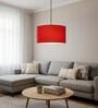 14-Inch Red Fabric Drum Pendant Light, Modern Hanging Ceiling Lamp