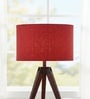 14-Inch Red Jute Fabric Drum Lampshade