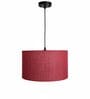 14-Inch Red Jute Fabric Drum Pendant Light, Modern Hanging Ceiling Lamp