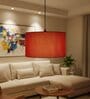 14-Inch Red Jute Fabric Drum Pendant Light