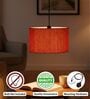 14-Inch Red Jute Fabric Drum Pendant Light, Modern Hanging Ceiling Lamp