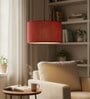 14-Inch Red Jute Fabric Drum Pendant Light, Modern Hanging Ceiling Lamp